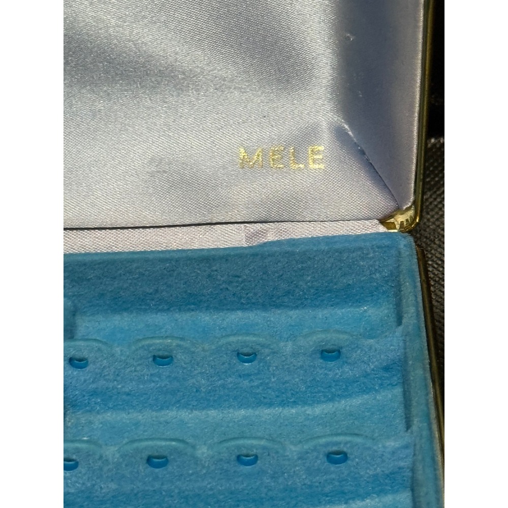 Vintage Mele Jewelry Box Cream Floral Pattern Blue Velvet Insert